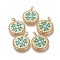 Brass Micro Pave Clear Cubic Zirconia Pendants, with Enamel, Long-Lasting Plated, Flat Round with Word CssmlNdsmd, Turquoise, Real 18K Gold Plated, 25x22x2.5mm, Jump Ring: 5.4x1mm, Inner Diameter: 3.4mm