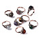 Adjustable Natural & Synthetic Gemstone Round Finger Rings, with Red Copper Brass Findings, US Size 9(18.9mm)