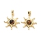 Natural Tiger Eye Pendants, Brass Sun Charms, Real 18K Gold Plated, 22x19x4mm, Hole: 3x4mm