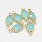 Oval Faceted Golden Brass Glass Links connectors, Pale Turquoise, 15x7x3.2mm, Hole: 1mm
