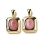 Natural Rhodonite Rectangle Pendants, with Brass Settings, Real 18K Gold Plated, 19.5x11x5mm, Hole: 3.5x1.5mm