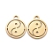 201 Stainless Steel Pendants, Laser Cut, Manual Polishing, Flat Round with Yin Yang, Golden, 14x12x1mm, Hole: 1.6mm