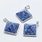 Natural Blue Spot Jasper Pendants, with Brass Findings, Pyramid, Platinum, 32x28.5x14mm, Hole: 6x3mm