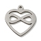Non-Tarnish 201 Stainless Steel Pendants, Laser Cut, Stainless Steel Color, Heart Charm, Infinity, 15x14x1mm, Hole: 1mm