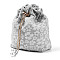 Fiber Embossed Flower Drawstring Candy Bags, with Chain, Wedding Candy Cloth Pouches, Square, Light Grey, 15x15cm