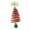 Electroplate Glass Pendants, Charistmas Tree, with Aluminum Wire & Alloy Bowknot & Brass Bell, Red, 43x16mm, Hole: 1.5mm