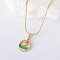 3Pcs Ocean Stainless Steel Enamel Flat Round with Sailboat Pendant Necklaces for Women, Golden, Lime Green, 15.75 inch(40cm)
