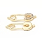 Eco-Friendly Rack Plating Brass Micro Pave Clear Cubic Zirconia Connector Charms, Safety Pins Links, Long-Lasting Plated, Lead Free & Cadmium Free, Real 18K Gold Plated, 25.5x8x3mm, Hole: 1.2mm