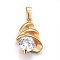 304 Stainless Steel Pendants, with Cubic Zirconia, Clear, Golden, 20x14x6mm, Hole: 5x3mm