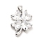 Brass Pendants, wit h Glass, Clover Charm, Platinum, 17x14x4.5mm, Hole: 4x2mm