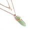 Natural Green Aventurine Double Terminated Pointed Bullet & Moon Alloy Pendant Double Layer Necklaces for Women, Golden, 13.78 inch(35cm)