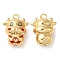 Brass Pendants, with Enamel,  Nickel Free, Cow Charm, Real 18K Gold Plated, 15x12x8mm, Hole: 1.5mm