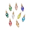 9Pcs Electroplate Glass Beads Pendants, with Brass Finding, Teardrop, Light Gold, Mixed Color, 25~27x9.5mm, Hole: 2~2.5mm, 9pcs/set