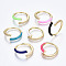 Brass Micro Pave Clear Cubic Zirconia Cuff Rings, Open Rings, with Enamel, Cadmium Free & Nickel Free & Lead Free, Golden, Mixed Color, US Size 7 1/4(17.5mm)