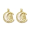 Brass Micro Pave Clear Cubic Zirconia Pendants, Cadmium Free & Lead Free, with Shell, Real 18K Gold Plated, Human, Moon, 22.5x19x2.5mm, Hole: 3.5x4mm