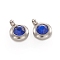 Trendy Original Color 304 Stainless Steel Faceted Grade A Rhinestone Flat Round Charms Pendants, April Birthstone Charms, Stainless Steel Color, Sapphire, 9x6.5x4mm, Hole: 2mm
