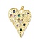 Brass Micro Pave Cubic Zirconia Pendants, Heart Charms, Lead Free & Cadmium Free, Long-Lasting Plated, Real 18K Gold Plated, Rack Plating, Colorful, 35x27x4.5mm, Hole: 4.5x4mm