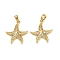 Brass Micro Pave Cubic Zirconia Pendants, Cadmium Free & Lead Free, Starfish, Real 18K Gold Plated, Real 18K Gold Plated, 20x18x3mm, Hole: 4x2.5mm