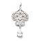 Brass Micro Pave Clear Cubic Zirconia Pendants, with Glass, Teardrop Charm, Platinum, 52mm, Hole: 5x3mm