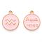Alloy Enamel Pendants, Cadmium Free & Lead Free, Flat Round with Constellation, Light Gold, Pink, Aquarius, 22x18x2mm, Hole: 1.5mm