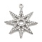 Brass Micro Pave Clear Cubic Zirconia Pendants, Star Charms, Rack Plating, Long-Lasting Plated, Lead Free & Cadmium Free, Platinum, 21.5x19.5x2mm, Hole: 1.2mm