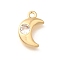 Brass Micro Pave Cubic Zirconia Charms, Cadmium Free & Nickel Free & Lead Free, Moon, Real 18K Gold Plated, 12.5x8x2.5mm, Hole: 1.4mm
