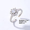 Flower Platinum Brass Open Cuff Ring with Cubic Zirconia, Inner Diameter: 17mm
