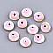 Natural Freshwater Shell Beads, with Enamel, Flat Round with Evil Eye, Pink, 9x4.5mm, Hole: 0.8mm
