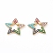 Brass Micro Pave Cubic Zirconia Spring Gate Rings, Long-Lasting Plated, Star, Colorful, Real 18K Gold Plated, 27.5x27.5x3.5mm