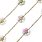304 Stainless Steel Cable Chains, Flower, with Shell Pearl & ABS Imitation Pearl, Ion Plating(IP), Real 18K Gold Plated, Soldered, with Spool, Colorful, 8.5x9.5x3.5mm, about 32.81 Feet(10m)/Roll