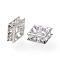 Brass Rhinestone Spacer Beads, Grade A, Platinum Metal Color, Square, Crystal, 8x8x4mm, Hole: 1mm