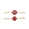 Handmade Evil Eye Lampwork with Glass Handmade Beaded Links Connectors, with Rack Plating Real 18K Gold Plated Brass Findings, FireBrick, 36mm, Hole: 1mm