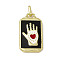 Alloy Enamel Pendants, Rectangle, Tarot Pattern Charm, Golden, Black, Hand Heart, 26x14x2mm, Hole: 2x3mm