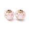 Handmade Resin Indonesia Round Beads, with Alloy Findings, Round with Flower, Pink, 17x17.5x17mm, Hole: 1.8mm