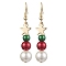 Christmas Round Glass & Shell Pearl Dangle Earrings, Star Brass Earrings for Women, Golden, 50x10mm