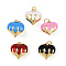 Brass Enamel Pendants, Heart Charms, with Jump Rings, Rack Plating, Real 18K Gold Plated, Lead Free & Cadmium Free, Long-Lasting Plated, Mixed Color, 15.5~16x15x8mm, Hole: 3.4mm
