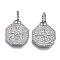Brass Micro Pave Cubic Zirconia Pendants, Octagon with Star, Nickel Free, Clear, Real Platinum Plated, 16.5x14x2.5mm, Hole: 1.5mm