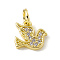 Brass Micro Pave Cubic Zirconia Charms, with Jump Ring, Cadmium Free & Lead Free, Bird Charms, Real 18K Gold Plated, 9x10x1.5mm, Hole: 3mm