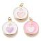 Brass Pendants, with Enamel and Jump Rings, Long-Lasting Plated, Flat Round with Heart, Golden, Mixed Color, 20.5x18x2mm, Hole: 3mm