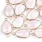 Natural Rose Quartz Links connectors, with Brass Findings, Nickel Free, Faceted, teardrop, Golden, 27.5x14.5~15x6~6.5mm, Hole: 2mm