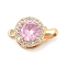 Brass Micro Pave Cubic Zirconia Box Clasps, with Glass, Nickel Free, Flat Round, Real 18K Gold Plated, Pink, 16.5x10x7mm, Hole: 1.2mm