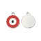 Zinc Alloy Enamel Pendants, Lead Free and Cadmium Free, Flat Round with Evil Eye, Platinum Metal Color, Red, 21x16x2mm, Hole: 2mm