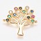 Brass Micro Pave Cubic Zirconia Links, Tree, Colorful, Golden, 25x26x2mm, Hole: 1mm