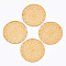 Polycotton(Polyester Cotton) Woven Pendant Decorations, with Brass Findings, Flat Round with Flower, Light Gold, Gold, 50x1mm