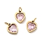 PVD Vacuum Plating 304 Stainless Steel Pendants, with Cubic Zirconia and Jump Rings, Single Stone Charms, Heart, Golden, Pearl Pink, 9x8x3mm, Hole: 3.6mm