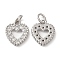 Eco-Friendly Brass Micro Pave Cubic Zirconia Pendants, with Jump Ring, Lead Free & Cadmium Free, Heart Charm, Platinum, 13x11x2mm, Hole: 3mm