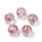 Printed Glass Beads, Round with Flower Pattern, Pink, 11~12x11mm, Hole: 1.5mm