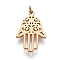 304 Stainless Steel Pendants, with Jump Ring, Laser Cut, Hamsa Hand/Hand of Fatima/Hand of Miriam, Golden, 20x13x1.5mm, Hole: 2mm