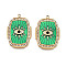 Ion Plating(IP) 304 Stainless Steel Evil Eye Enamel Pendants, with Rhinestone, Rectangle, Real 18K Gold Plated, Lime Green, 32.5x22x2.5mm, Hole: 2mm