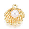 Alloy Pendants, with Imitation Pearl, Shell Shape, Golden, 22x20x8.5mm, Hole: 2.2mm